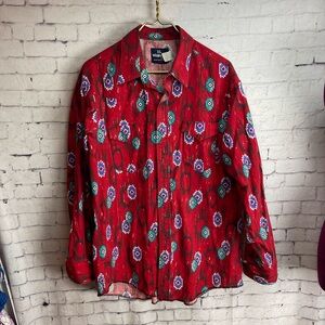 Wrangler vintage long sleeve button down shirt size XL red turquoise and purple